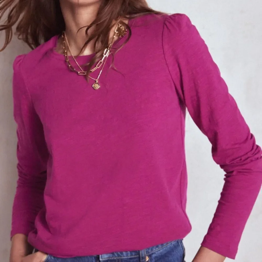 Boden basic Cotton & Modal Crew Long Sleeve Top in Rich Magenta size 4-like new!